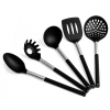 juego de utensilis de cocina modernos de nylon negro y acero inoxidable